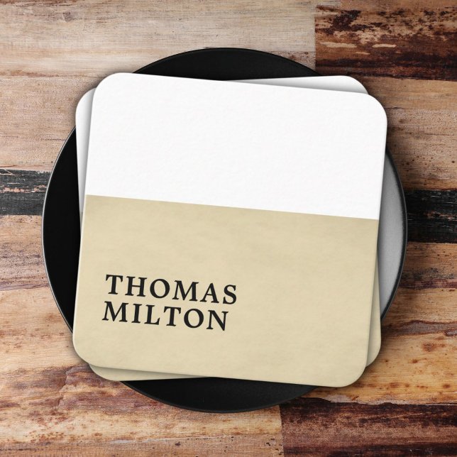 Carte De Visite Carré Texture simple et élégante Beige Blanc Consultant (Créateur téléchargé)