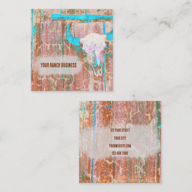 Carte De Visite Carré Texture Turquoise rustique du crâne occidental tau (Devant / Derrière)