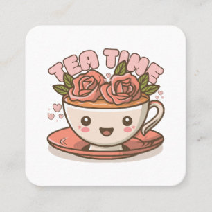 Carte De Visite Carré Thé Temps Rose Thé Kawaii