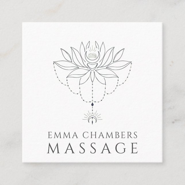 Carte De Visite Carré Thérapeute de massage aux fleurs Lotus (Devant)