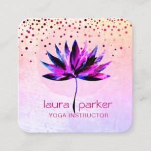 Carte De Visite Carré Thérapeute de massage yoga aquarelle Lotus pourpre