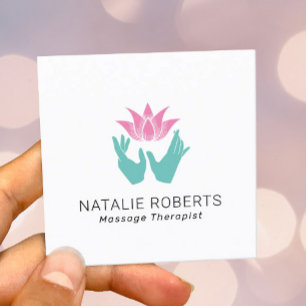 Carte De Visite Carré Thérapie de massage Healing Hands and Pink Lotus 