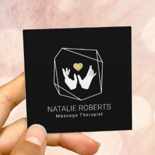 Carte De Visite Carré Thérapie de massage Healing Hands Gold Heart Géo
