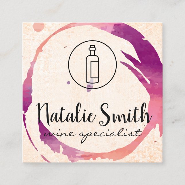 Carte De Visite Carré Tige à vin (bouteille de vin) (Devant)