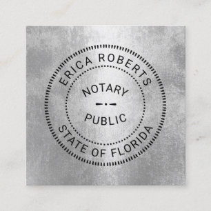 Carte De Visite Carré Timbre Notaire d'État professionnel Argent moderne