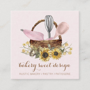 Carte De Visite Carré Tournesol rose Whisk Spot Pâtisserie Sac boulanger