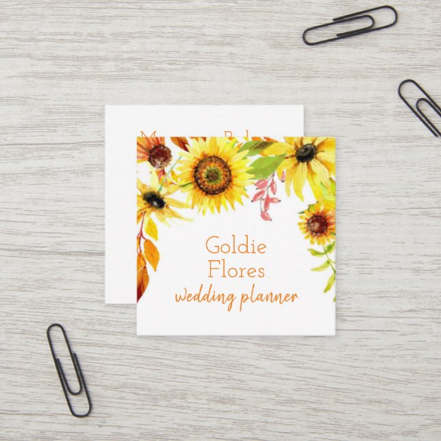 Carte De Visite Carré Tournesols floraux d'aquarelle rustique (Devant/Arrière en situation)