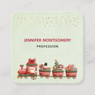Carte De Visite Carré Train de Noël Vintage avec jouets