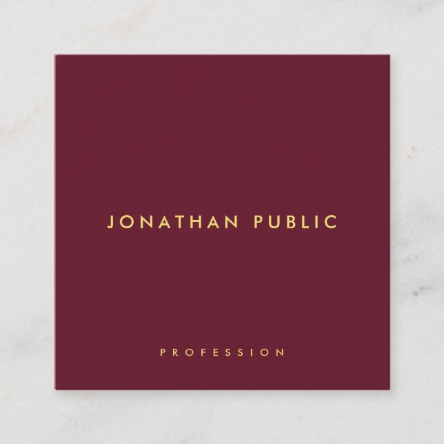 Carte De Visite Carré Trendy Elegant Minimal Template Gold Text Burgundy (Devant)