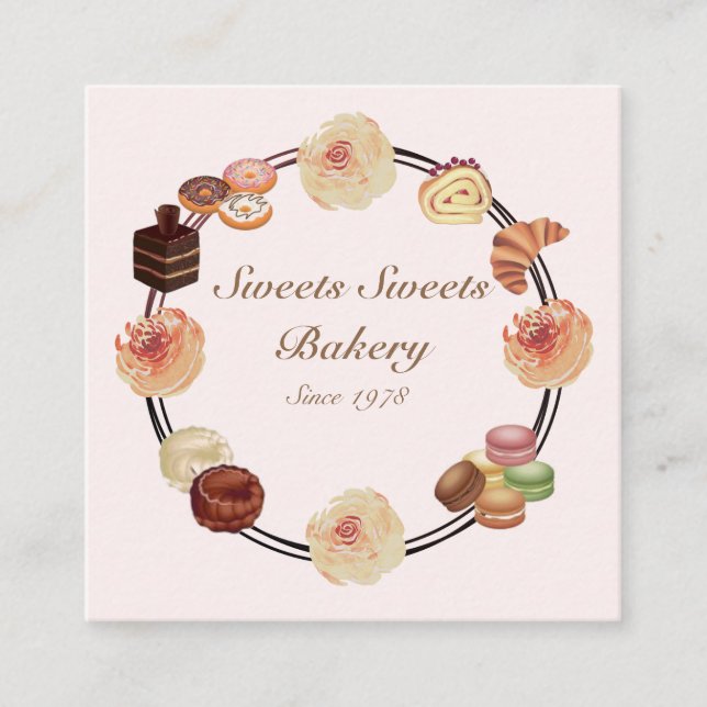 Carte De Visite Carré Trendy Pink Sweets Bakery (Devant)