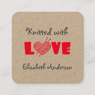 Carte De Visite Carré Tricot avec amour par Nom personnalisé