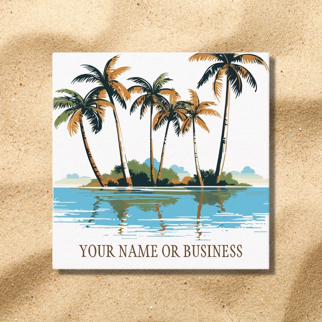 Carte De Visite Carré Tropcal Palm Trees Beach (Front - Tropical Palm Trees Beach Square Business Card)
