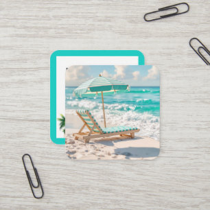 Carte De Visite Carré Tropical Beach Chaise Lounge Sur Sable Blanc