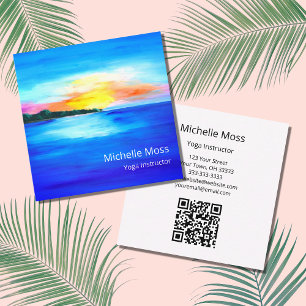 Carte De Visite Carré Tropical Beach QR code Yoga Instructeur