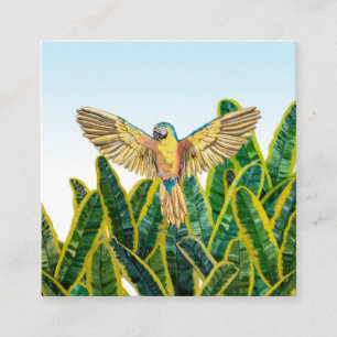 Carte De Visite Carré Tropical Summer Yellow Parrot Bird Banana Feuilles