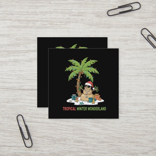 Carte De Visite Carré Tropical Winter Wonderland | Funny Christmas  (Devant/Arrière en situation)