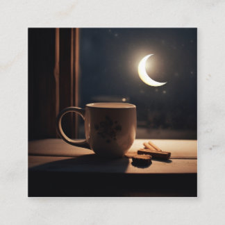 Carte De Visite Carré Trouver la tranquillité en hiver avec café et lune