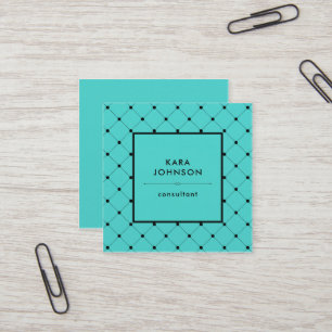 Carte De Visite Carré Turquoise à la mode avec le motif de points noir