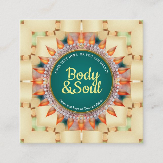 Carte De Visite Carré Turquoise et Jaune géométrique Mandala Cute Carré (Devant)