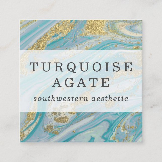 Carte De Visite Carré Turquoise & Gold Geode Marble Swirl Médias sociaux (Devant)