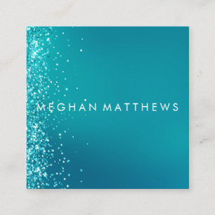 Carte De Visite Carré Turquoise Silver Sparkle Splashes Beauté Styliste 