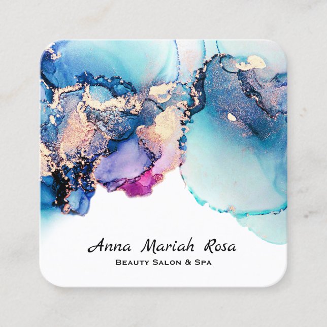 Carte De Visite Carré *~* Turquoise Yummy Abstrait AP29 Turquoise Or dor (Devant)