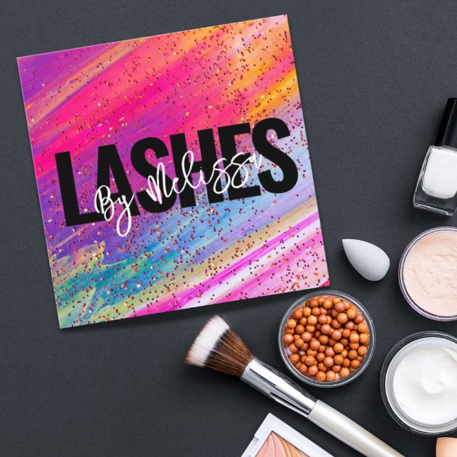 Carte De Visite Carré Typographie tendance Beauté Maquillage Artiste Las (Trendy Typography Beauty Makeup Artist Lashes Square Business Card)