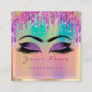 Carte De Visite Carré Un artiste de maquillage lance un holographe rose 