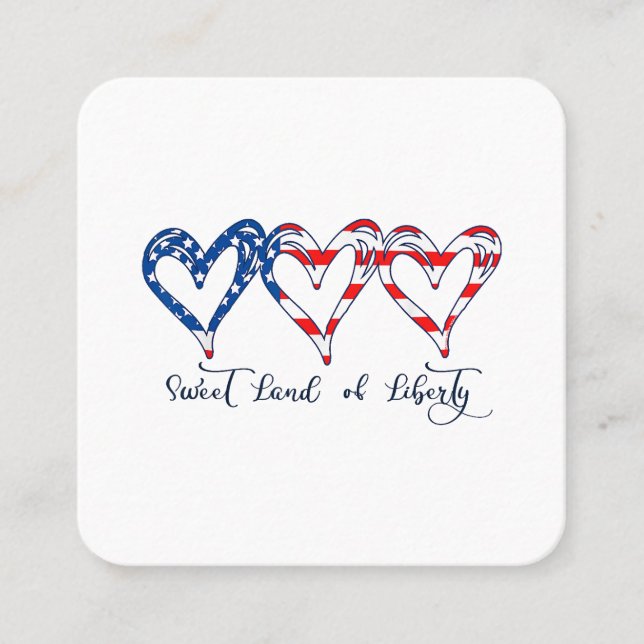 Carte De Visite Carré USA Drapeau Patriotique Coeurs 4 juillet Sweet Lan (Devant)