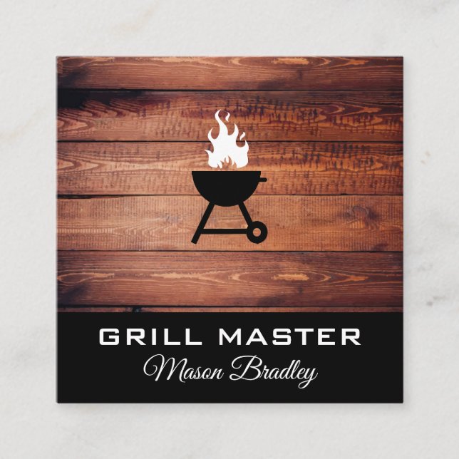 Carte De Visite Carré Ustensiles de bois rustique barbecue maître grill (Devant)