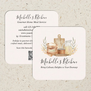 Carte De Visite Carré Ustensiles de cuisine Aquarelle Home Service de re