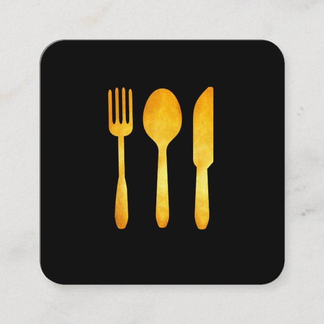 Carte De Visite Carré Ustensiles de cuisine Gold Luxe (Devant)