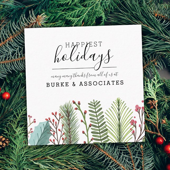 Carte De Visite Carré Vacances hiver verdure personnalisée (Holiday Winter Greenery Personalized Square Business Card)