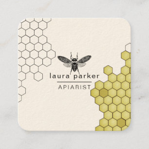 Carte De Visite Carré Vendeur d'abeilles Hexagone jaune noir Apiariste