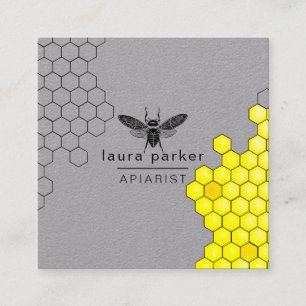 Carte De Visite Carré Vendeur d'abeilles Hexagone jaune noir Apiariste