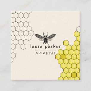 Carte De Visite Carré Vendeur d'abeilles Hexagone jaune noir Apiariste