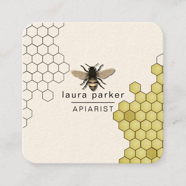Carte De Visite Carré Vendeur de miel d'abeilles Apiarist noir jaune Hex (Devant)
