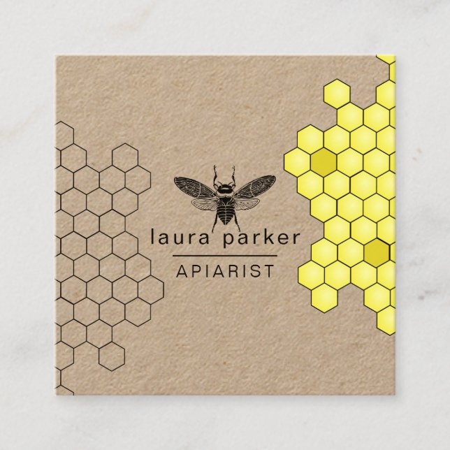 Carte De Visite Carré Vendeur de miel d'abeilles Apiariste Hexagon jaune (Devant)
