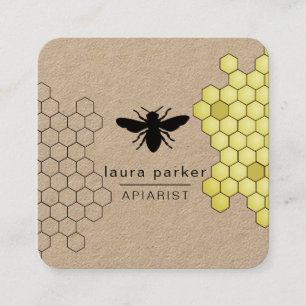 Carte De Visite Carré Vendeur de miel d'abeilles Squ Apiariste noir jaun