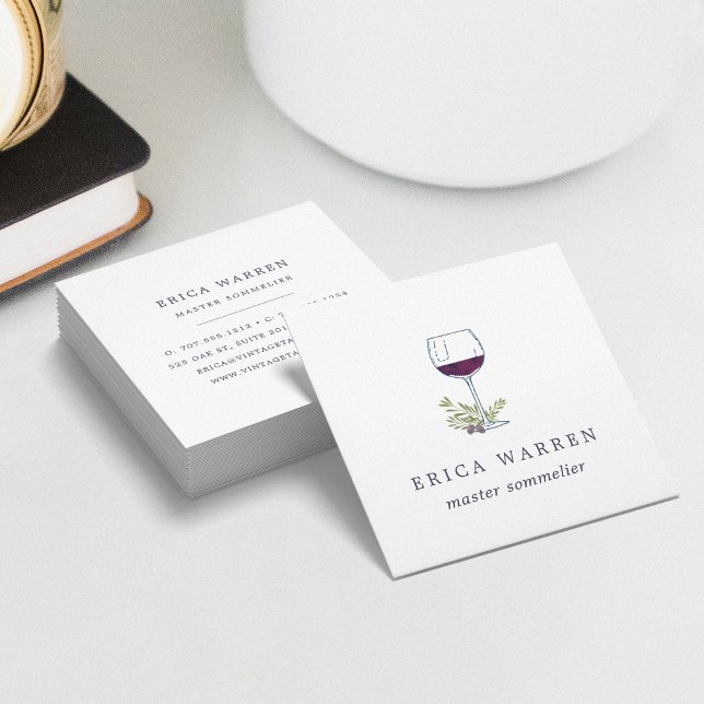 Carte De Visite Carré Verre à vin | Sommelier ou industrie vinicole (Créateur téléchargé)