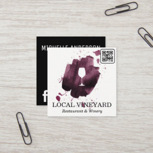 Carte De Visite Carré Verre de vin   Brosse expressive   Code QR