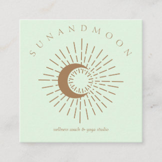 Carte De Visite Carré Vert Brown minimal moderne Céleste Lune Solaire