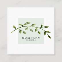 Carte de visite carré vert clair de feuille