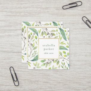 Carte De Visite Carré Vert feuilles Motif Aquarelle tendance