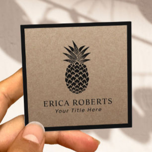 Carte De Visite Carré Vintage ananas cadre minimaliste rustique Kraft