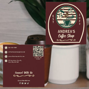 Carte De Visite Carré Vintage Coffee Company Shop Custom Logo Code QR