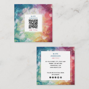 Carte De Visite Carré Vintage Colorful Abstrait QR Code Social Media