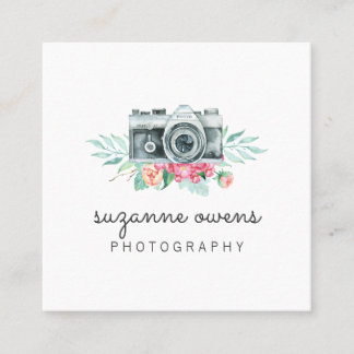 Carte de visite Carré vintage de caméra aquarelle