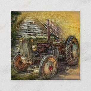 Carte De Visite Carré Vintage Green Tractor Rustic