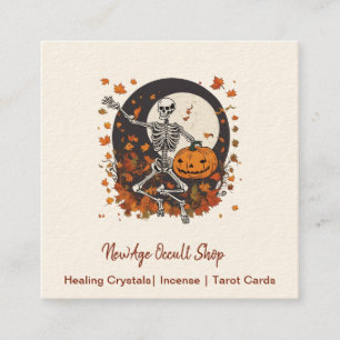 Carte De Visite Carré Vintage Halloween Dancing Skeleton Occult Shop